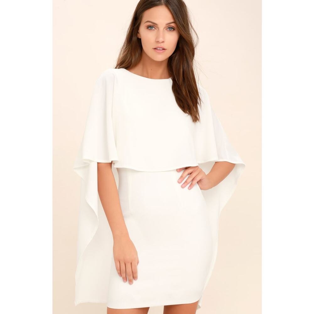 Elegant White Cape Dress